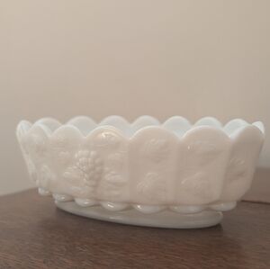 Vintage Westmoreland Milk Glass Paneled Grape Relish Dish - Oval 6"